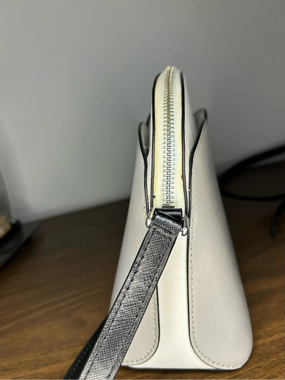 Kate Spade Payton Dome Crossbody Saffiano Leather Gray White Colorblock